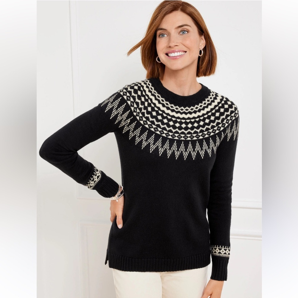 Talbots plus Spirited Fair Isle Black and White Patterned Women's Sweater 3X